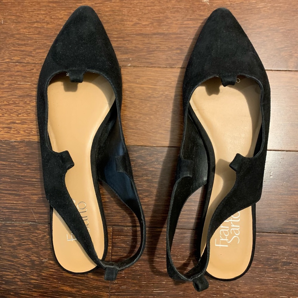 Franco Sarto Black Suede Simone Flat Size 7.5 (No Laces)